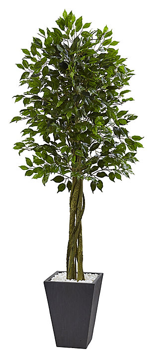 Home Accent 6.5’ Ficus Tree with Slate Planter UV Resistant, , large