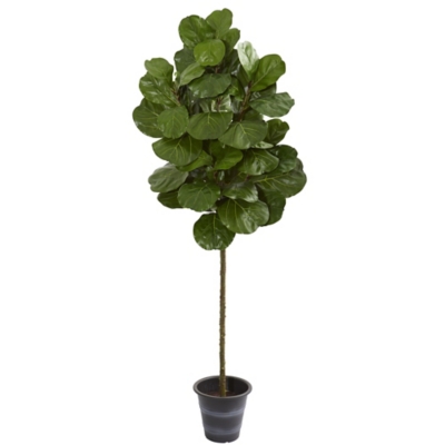 6.5' Fiddle Leaf Artificial Tree With Decorative Planter, Green