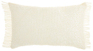 Modern Pearl Fringe Luminescence Ivory Pillow, , large