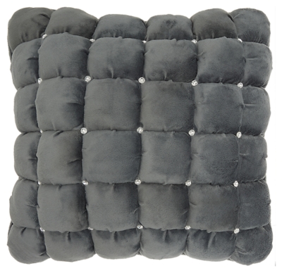 Modern Quilted Swarovski Luminescence Dark Grey Pillow, Gray, large