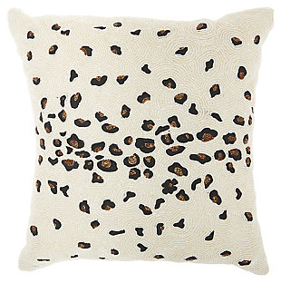 Modern Beaded Leopard Luminescence Ivory Pillow, , large