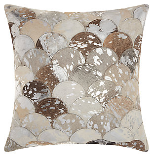 Modern Metalic Balloons Natural Leather Hide Silver Grey Pillow, , large