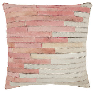 Modern Diagonal Ombre Natural Leather Hide Rose Pillow, , large