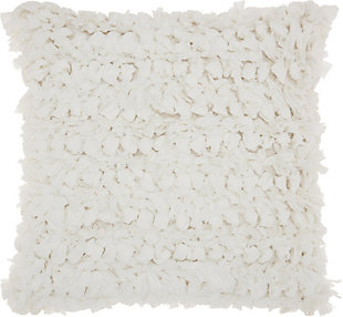Modern Paper Loop Shag White Pillow, White, rollover