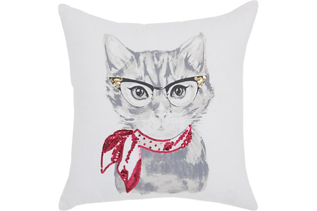 Rock out at home with this adorable creature. Toss this decorative pillow anywhere you want to add a fun vibe.Made of cotton | Handcrafted elements | Soft polyfill | Zipper closure | Spot clean | Imported