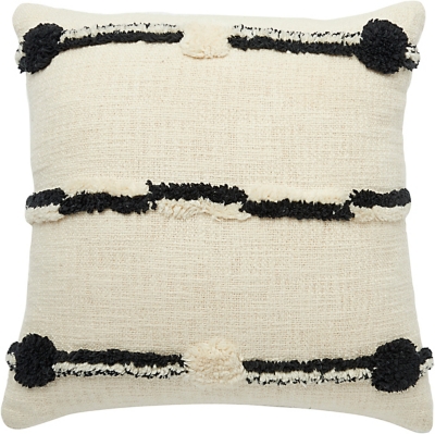 Mina Victory Mina Victory Life Styles Connect The Dot Strp 18" x 18" Black Ivory Indoor Throw Pillow, , large