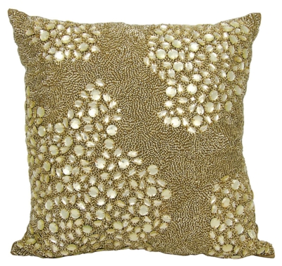 Modern Fully Beaded Luminescence Light Gold Pillow, Gold, large