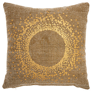 Draw warmth into your space with the eye-catching metallics of this decorative pillow. For style and comfort, toss this cushion anywhere.Made of cotton | Handcrafted | Soft polyfill | Zipper closure | Spot clean | Imported