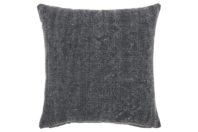 Take modern up a notch with the damask print of this decorative pillow. In shades of chic gray, this pillow looks as good tossed into a farmhouse living room as it does in an urban space.Made of cotton | Handcrafted elements | Soft polyfill | Zipper closure | Spot clean | Imported
