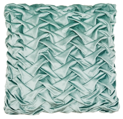 Modern Velvet Pleated Waves Life Styles Celadon Pillow, Blue, large