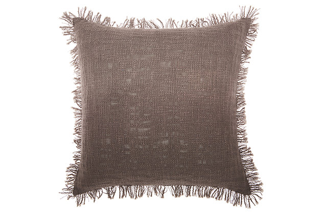 Toss this ombre accent into your room, and create a cozy space with the soft cotton cover of this decorative pillow. The fringe border adds an element of fun even as it enlivens your space.Made of cotton | Handcrafted elements | Soft polyfill | Zipper closure | Spot clean | Imported