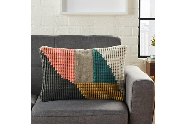 Drop some texture into your space with this cleverly stylish pillow. Embellished with a woven geometric pattern, this cushion adds visual value to your home decor.Made of cotton | Handcrafted | Soft polyfill | Zipper closure | Spot clean | Imported