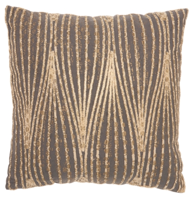 Met Wavy Lines Life Styles Charcoal Pillow, Gray/Gold, large