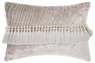 Modern Velvet Tassels Life Styles Gray Pillow, Gray, large