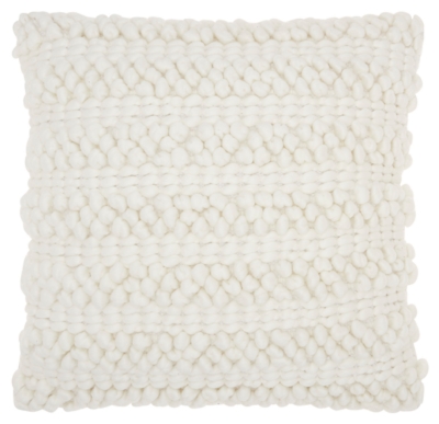 Modern Woven Stripes Life Styles White Pillow, White, large