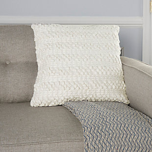 Modern Woven Stripes Life Styles White Pillow, White, rollover