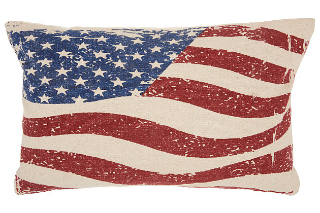 Let your fun flag fly! Reminiscent of the american flag waving in the wind, this decorative pillow creates a happy feeling in your home.Made of cotton | Handcrafted | Soft polyfill | Zipper closure | Spot clean | Imported