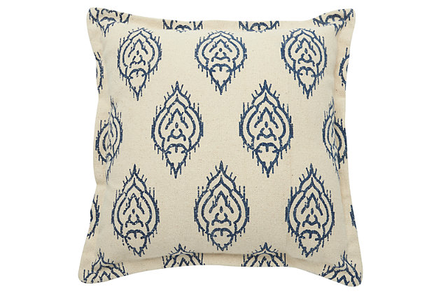 Drop some texture into your space with this cleverly stylish pillow. Embellished with a printed ikat pattern, this cushion adds visual value to your home decor.Made of cotton | Handcrafted | Soft polyfill | Zipper closure | Spot clean | Imported