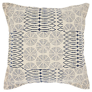 Modern Printed Circle Patch Life Styles Indigo Pillow, , large