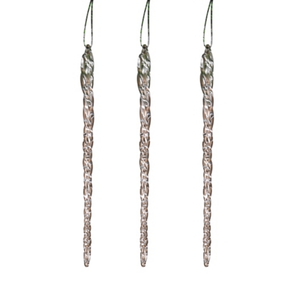Decorative Spun Glass Hanging Icicle Ornaments Set Of 3 Ashley