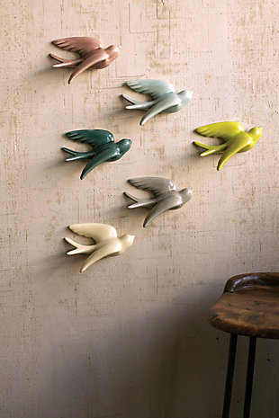 Decorative Set of 6 Hanging Ceramic Swallows, , large