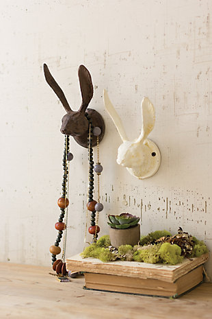 Decorative Cast Iron Rabbit Wall Hook - Antique White (Set of 2), , rollover