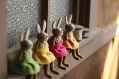 Decorative Set of 4 Felt Rabbits-One Each Color, , rollover