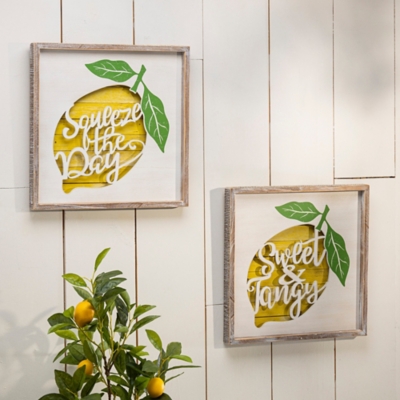 Decorative Wooden Lemon Design Wall Décor (set Of 2), , rollover