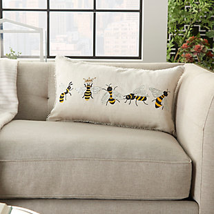 Don’t worry, bee happy—and let this adorably sweet accent pillow show you the way. Hand-beaded honey bee motif is buzzing with interest.Made of polyester and cotton | 12" x 22" | Soft polyfill | Removable cotton cover | Zipper closure | Spot clean | Imported