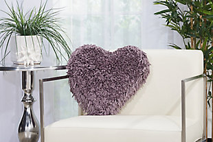Mina Victory Mina Victory Shag Frame Heart 18" x 18" Lavender Indoor Throw Pillow, Gray, rollover