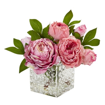 Home Accents Peony in Glass Vase, Pink