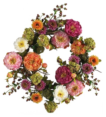 Home Accents 24" Mixed Peony Wreath, , large
