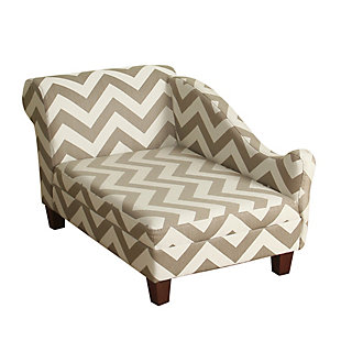 This pet chaise lounge features premium woven fabric in a gray and cream bold chevron pattern. The durable wooden frame has a weight capacity of 100 lbs. The stylish wooden legs are featured in a complementary dark walnut-tone finish. What a posh focal point for the pampered pet.Sturdy wood frame | Gray and cream polyester upholstery | Foam cushions | Holds up to 100 pounds | Spot clean | No assembly required