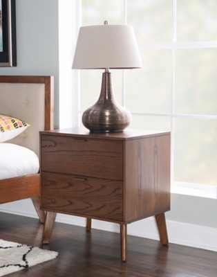 Linon Kade 2 Drawer Nightstand, Walnut, rollover