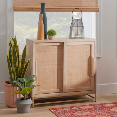 Rattan Cabinet Two Sliding Doors, Natural