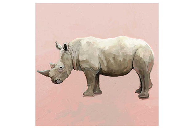 Beauty and brawn. Give in to your animal instinct with this simple pink portrait of the revered rhino. Designed by famed artist Cathy Walters, this gallery wrapped wall art will look right at home in a nursery or kids room.Gallery wrapped canvas wall art | Created with giclee print method for highest quality reproduction | Printed on artist-grade premium canvas, stretched by hand over custom-built 1.5" wood frame | Proudly printed in the USA