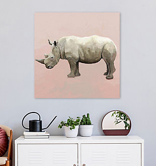 GreenBox Art Rhino On Deep Blush by Cathy Walters Canvas Wall Art, Pink, rollover