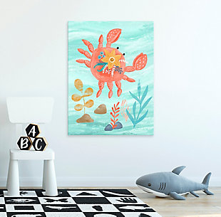 Sea what a difference high-quality giclee makes with this delightful gallery wrapped wall art from famed artist Olivia Gibbs. An imaginative rendering of a flower-adorned baby crab, it’s sure to be a fresh and fun addition to a nursery or child’s room.Gallery wrapped canvas wall art | Created using highest quality digital reproduction method for exceptional color and clarity | Printed on artist-grade premium canvas, stretched by hand over custom-built 1.5" wood frame | Proudly printed in the USA