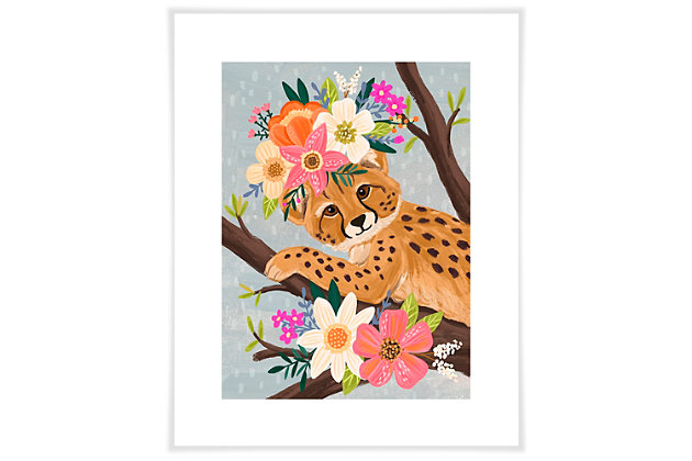 This sweet baby cheetah dressed in floral will be your little one's favorite safari pal. Bring her home and complete your nursery.Art created by Olivia Gibbs | The giclee method of printing is used to create these paper prints | The giclee method of printing is the highest quality reproduction method available | These giclee prints use premium archival paper | Ready to frame