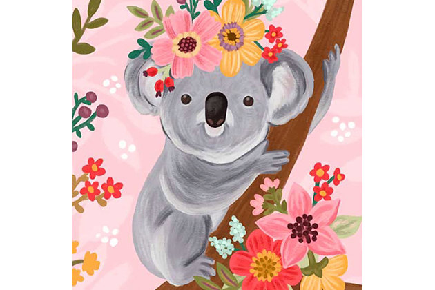 Dressing up a nursery or kids’ room? Go on a style safari with this vibrant print of a floral-adorned koala. Designed by famed artist Olivia Gibbs, this high-quality gallery wrapped wall art adds a touch of wild child.Gallery wrapped canvas wall art | Created using highest quality digital reproduction method for exceptional color and clarity | Printed on artist-grade premium canvas, stretched by hand over custom-built 1.5" wood frame | Proudly printed in the USA