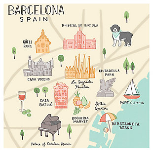 Oopsy Daisy World Traveler - Barcelona Spain by Anne Bollman Posters That Stick, Beige, rollover