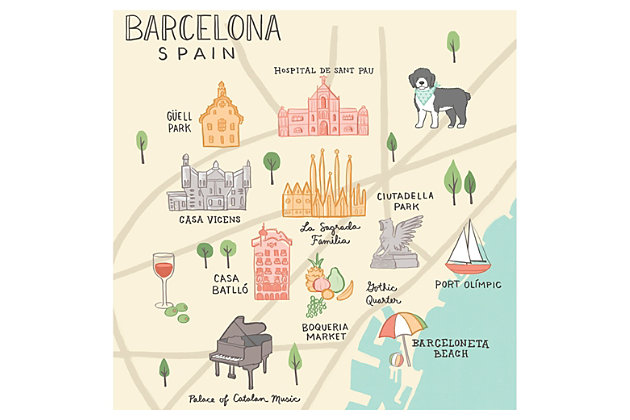 Given how fast they grow, you might just want to stick with wall decals. And if you think learning about Barcelona’s great attractions might grab their interest, this wall poster from famed artist Anne Bollman is right on target. Crafted of durable fabric, it’s removable, repositionable and reusable. Best of all, it won’t leave messy residue on your walls.Made of durable fabric | Removable, repositionable and reusable | Won’t damage walls or leave residue | Printed with non-toxic inks | Proudly printed in the USA
