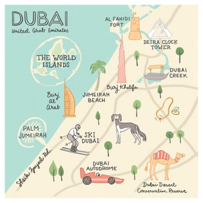 Oopsy Daisy World Traveler - Dubai UAE by Anne Bollman Posters That Stick, Beige, large