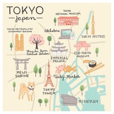 Oopsy Daisy World Traveler - Tokyo Japan by Anne Bollman Posters That Stick, Beige, large