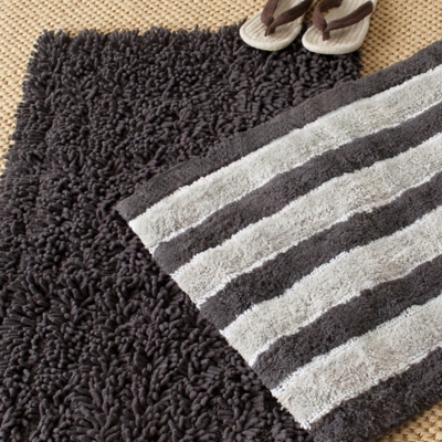 Safavieh Riviera Solid-Stripe Tufted Bath Mats (Set of 2), Gray, rollover