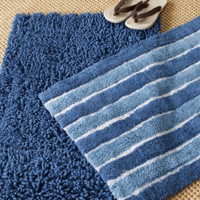 Safavieh Riviera Solid-Stripe Tufted Bath Mats (Set of 2), Marine Blue, large