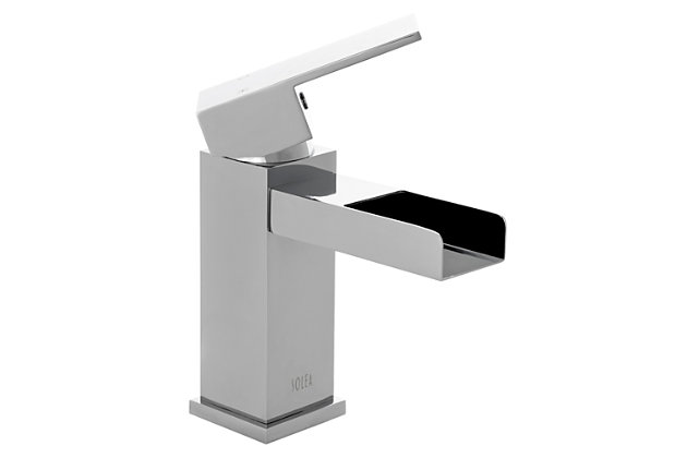 This bathroom faucet dispenses a gentle waterfall that is calming to see, feel and hear. Clean lines and a gleaming chrome-tone finish capture the sleek aspect of minimalist design, making this single handle vessel faucet a distinctive accent for contemporary bathrooms.Made of brass, zinc, stainless steel and plastic | 6" vessel faucet | Chrome-tone finish | Single handle faucet operation for effortless water temperature control | Easy 1-hole installation