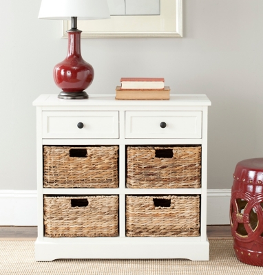 Safavieh Herman Storage Unit with Wicker Baskets, Distressed Cream, rollover