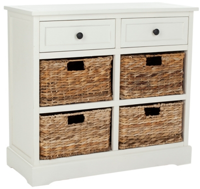 Safavieh Herman Storage Unit with Wicker Baskets, Distressed Cream, large
