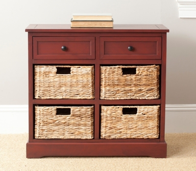 Safavieh Herman Storage Unit with Wicker Baskets, Red, large